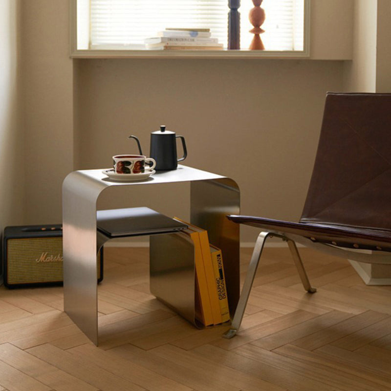 Modern Minimalist Square Arch Iron Side Table 2-Tier For Living Room