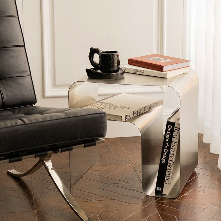 Modern Minimalist Square Arch Iron Side Table 2-Tier For Living Room