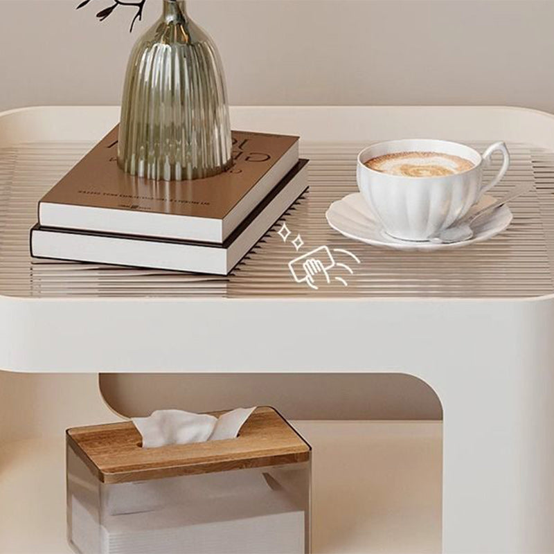 Mesa Auxiliar Cuadrada Rectangular de Hierro y Vidrio Minimalista Moderna Desmontable de 3 Niveles para Sala de Estar 