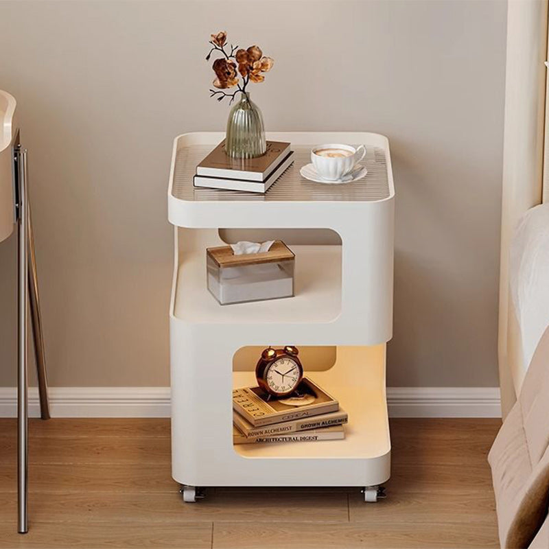 Mesa Auxiliar Cuadrada Rectangular de Hierro y Vidrio Minimalista Moderna Desmontable de 3 Niveles para Sala de Estar 