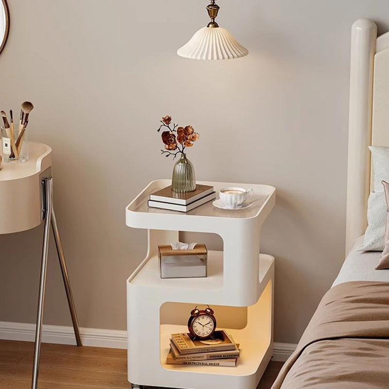Mesa Auxiliar Cuadrada Rectangular de Hierro y Vidrio Minimalista Moderna Desmontable de 3 Niveles para Sala de Estar 