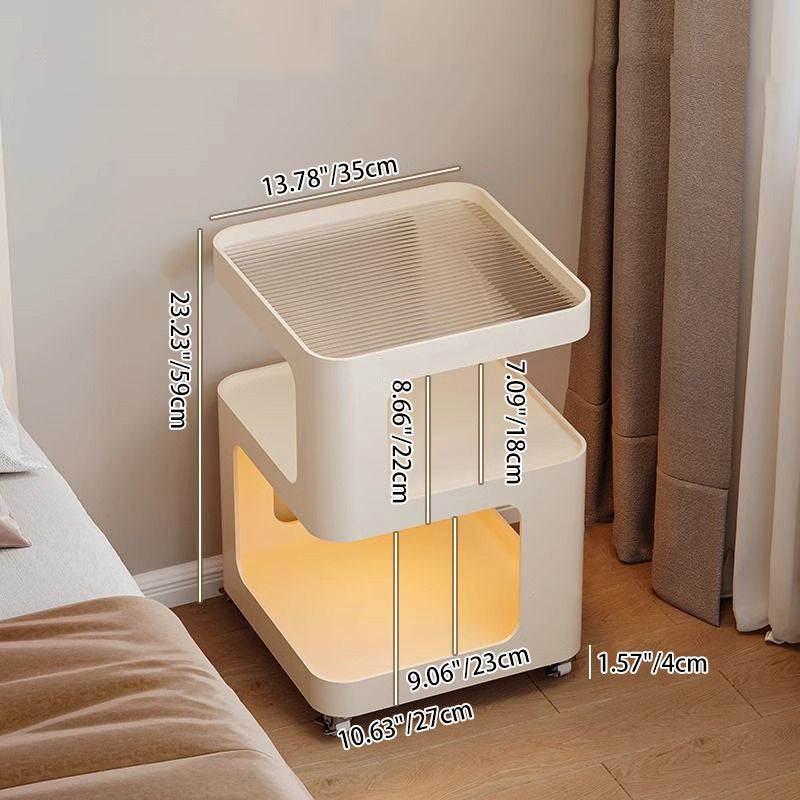 Mesa Auxiliar Cuadrada Rectangular de Hierro y Vidrio Minimalista Moderna Desmontable de 3 Niveles para Sala de Estar 