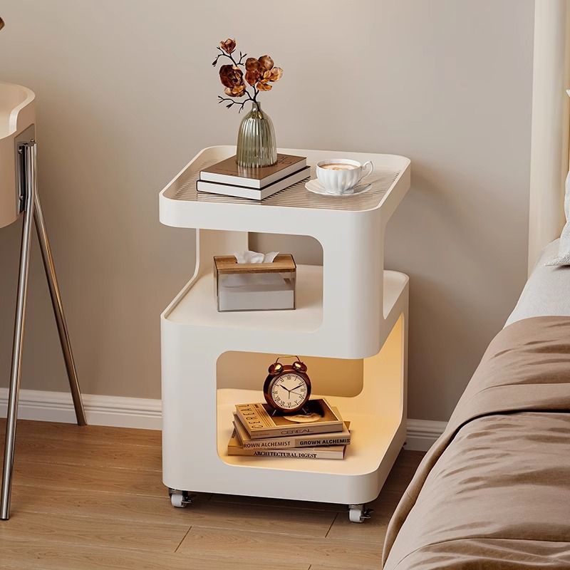 Mesa Auxiliar Cuadrada Rectangular de Hierro y Vidrio Minimalista Moderna Desmontable de 3 Niveles para Sala de Estar 