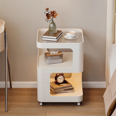 Mesa Auxiliar Cuadrada Rectangular de Hierro y Vidrio Minimalista Moderna Desmontable de 3 Niveles para Sala de Estar 