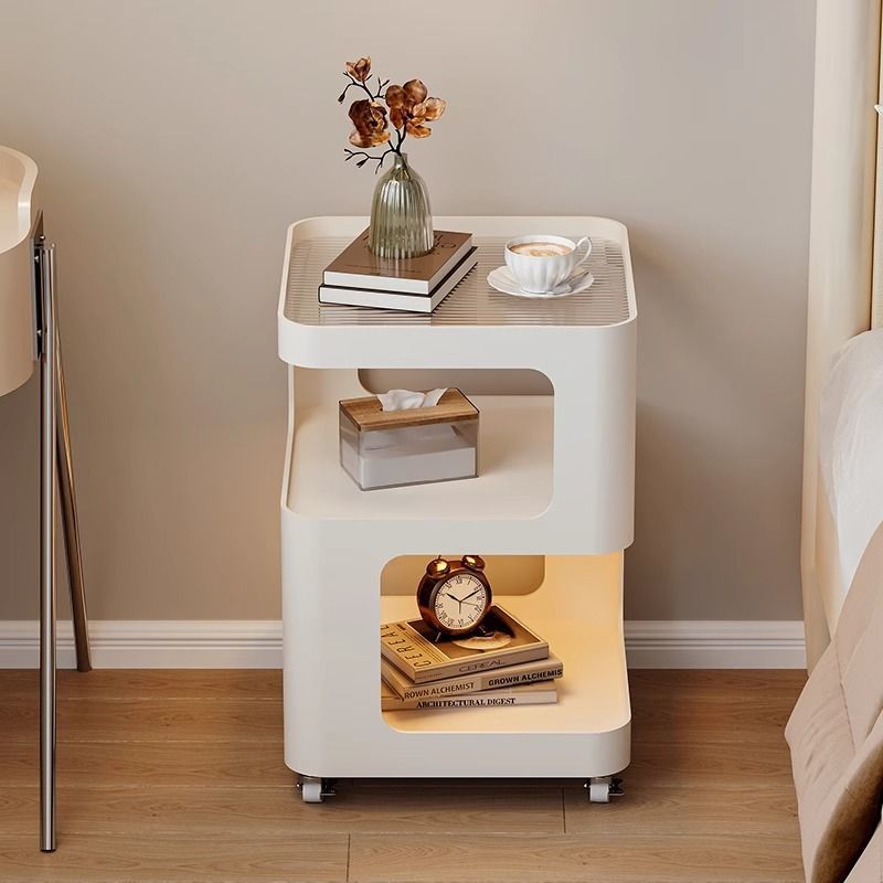 Mesa Auxiliar Cuadrada Rectangular de Hierro y Vidrio Minimalista Moderna Desmontable de 3 Niveles para Sala de Estar 