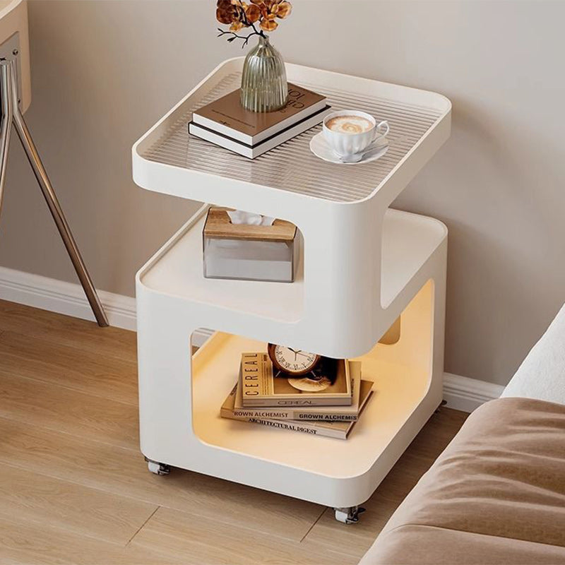 Mesa Auxiliar Cuadrada Rectangular de Hierro y Vidrio Minimalista Moderna Desmontable de 3 Niveles para Sala de Estar 