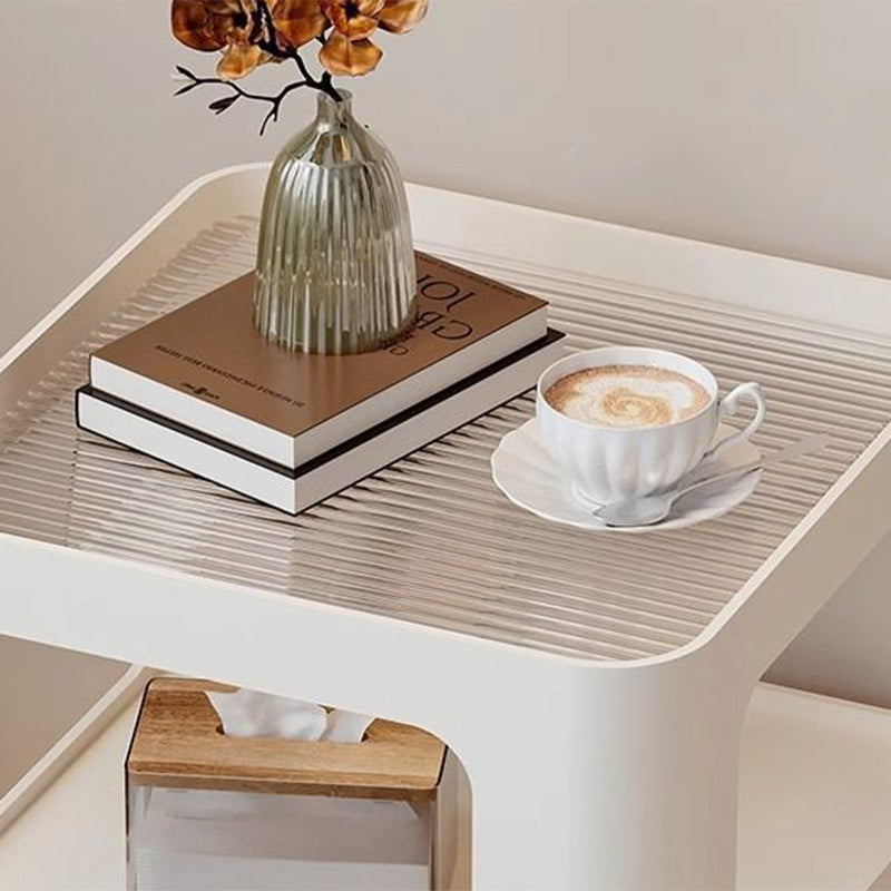 Mesa Auxiliar Cuadrada Rectangular de Hierro y Vidrio Minimalista Moderna Desmontable de 3 Niveles para Sala de Estar 