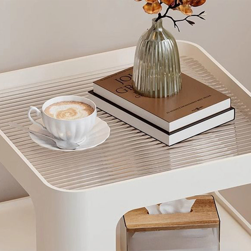 Mesa Auxiliar Cuadrada Rectangular de Hierro y Vidrio Minimalista Moderna Desmontable de 3 Niveles para Sala de Estar 