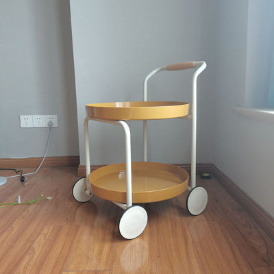 Mesa auxiliar redonda de crema extraíble nórdica contemporánea de hierro ABS de 2 niveles para sala de estar 