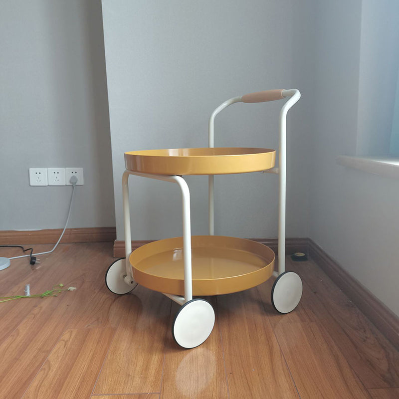 Mesa auxiliar redonda de crema extraíble nórdica contemporánea de hierro ABS de 2 niveles para sala de estar 