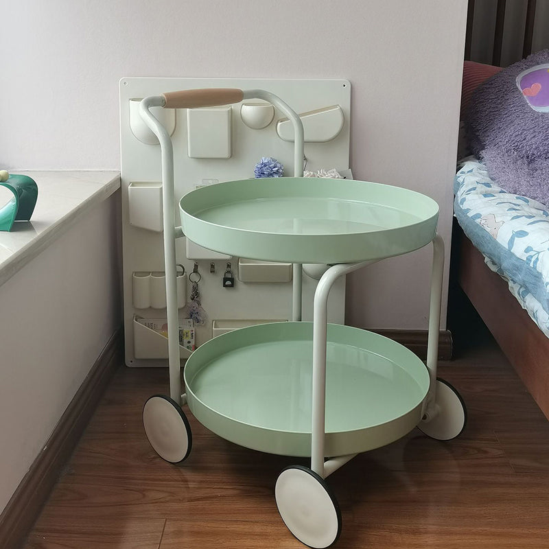 Mesa auxiliar redonda de crema extraíble nórdica contemporánea de hierro ABS de 2 niveles para sala de estar 