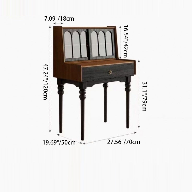 Traditioneller rechteckiger Vintage-Schminktisch aus Kiefernholz und Glas mit 1 Schublade fürs Schlafzimmer 