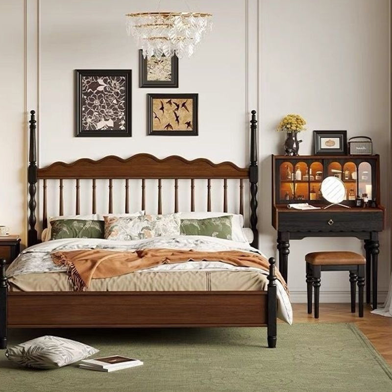 Traditioneller rechteckiger Vintage-Schminktisch aus Kiefernholz und Glas mit 1 Schublade fürs Schlafzimmer 