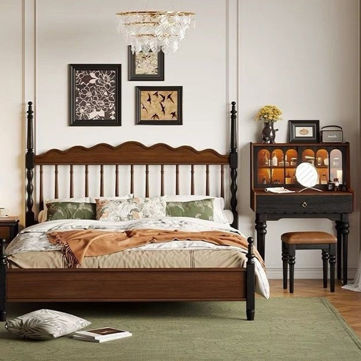 Traditioneller rechteckiger Vintage-Schminktisch aus Kiefernholz und Glas mit 1 Schublade fürs Schlafzimmer 