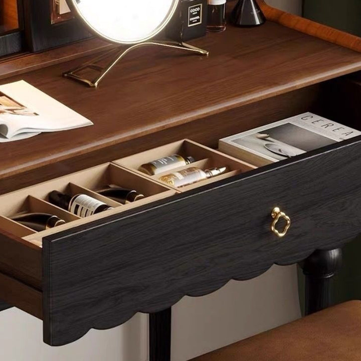 Traditioneller rechteckiger Vintage-Schminktisch aus Kiefernholz und Glas mit 1 Schublade fürs Schlafzimmer 