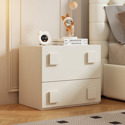 Table de nuit carrée en bois crème minimaliste moderne à 2 tiroirs pour chambre 