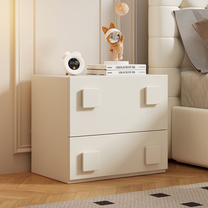 Table de nuit carrée en bois crème minimaliste moderne à 2 tiroirs pour chambre 
