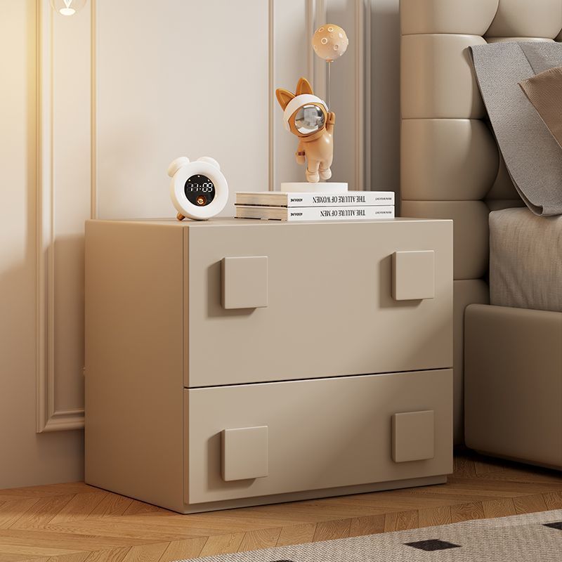 Table de nuit carrée en bois crème minimaliste moderne à 2 tiroirs pour chambre 