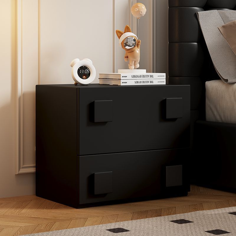 Table de nuit carrée en bois crème minimaliste moderne à 2 tiroirs pour chambre 