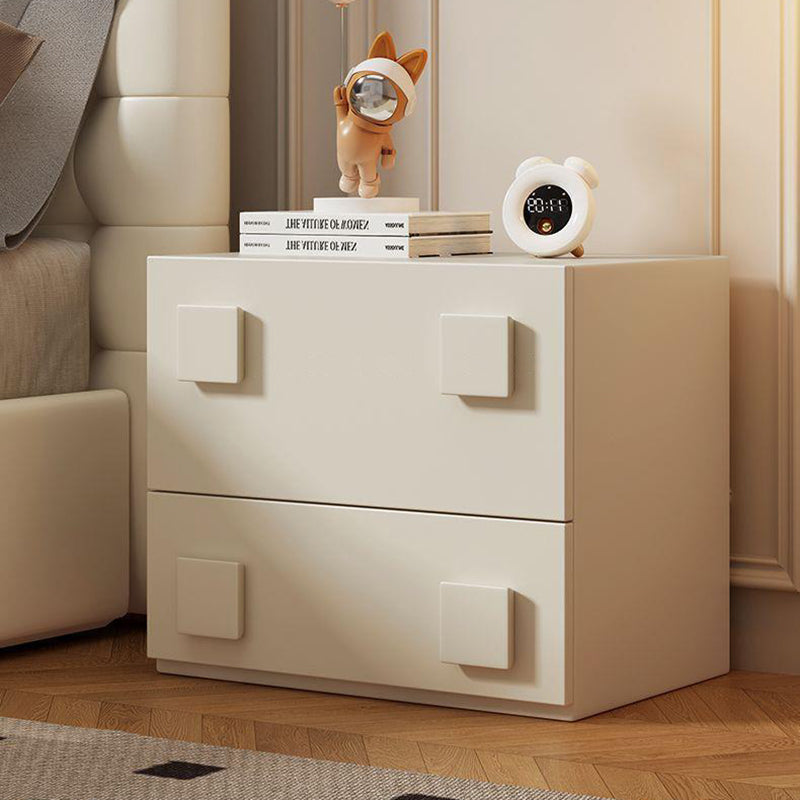 Table de nuit carrée en bois crème minimaliste moderne à 2 tiroirs pour chambre 