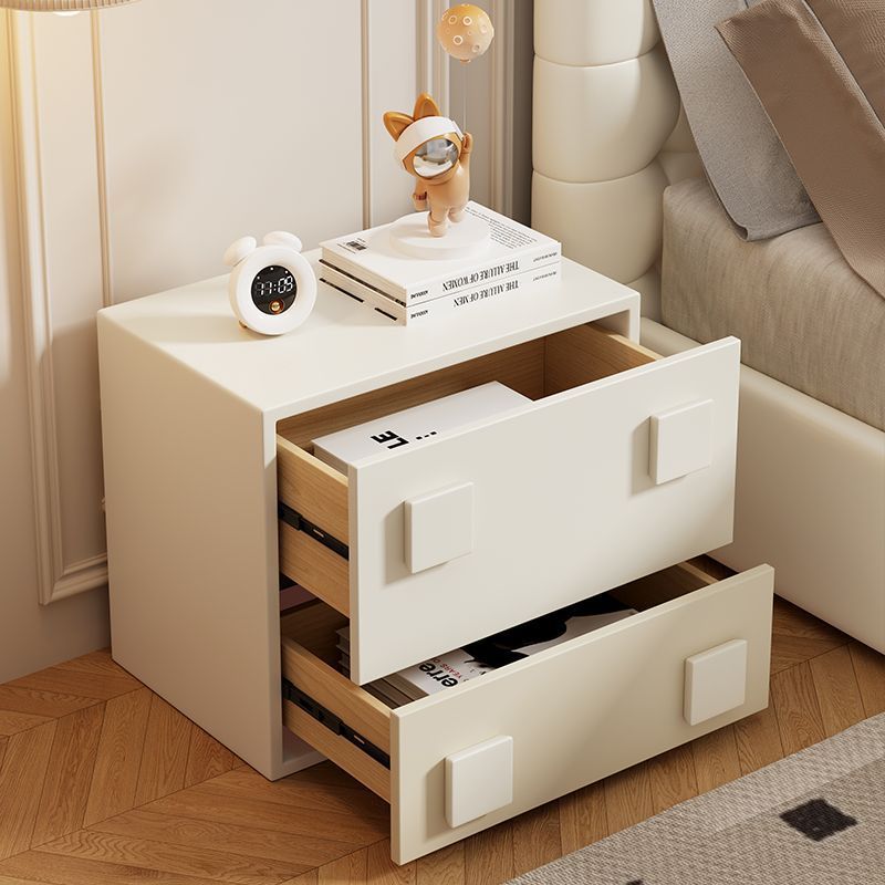 Table de nuit carrée en bois crème minimaliste moderne à 2 tiroirs pour chambre 