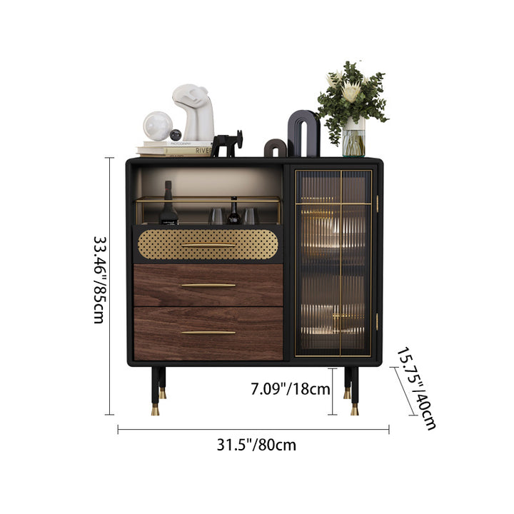 Table console moderne de luxe rectangulaire en bois, acier inoxydable, verre et cuivre avec 1 armoire pour entrée 