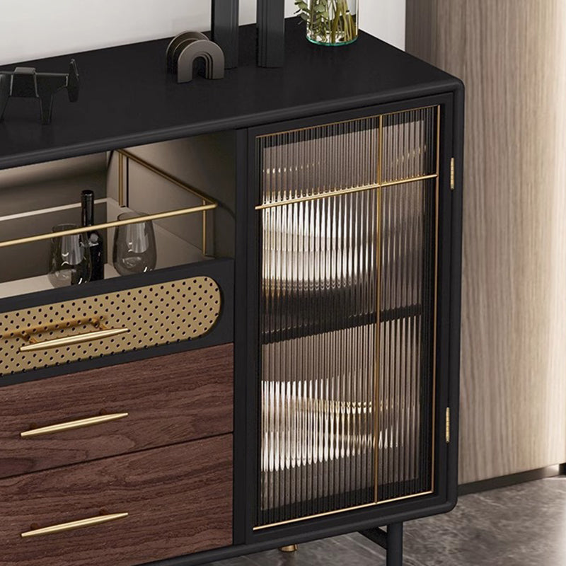 Table console moderne de luxe rectangulaire en bois, acier inoxydable, verre et cuivre avec 1 armoire pour entrée 