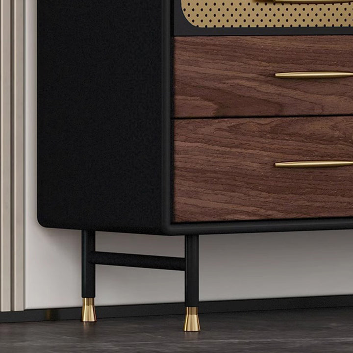 Table console moderne de luxe rectangulaire en bois, acier inoxydable, verre et cuivre avec 1 armoire pour entrée 