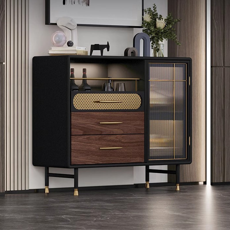Table console moderne de luxe rectangulaire en bois, acier inoxydable, verre et cuivre avec 1 armoire pour entrée 