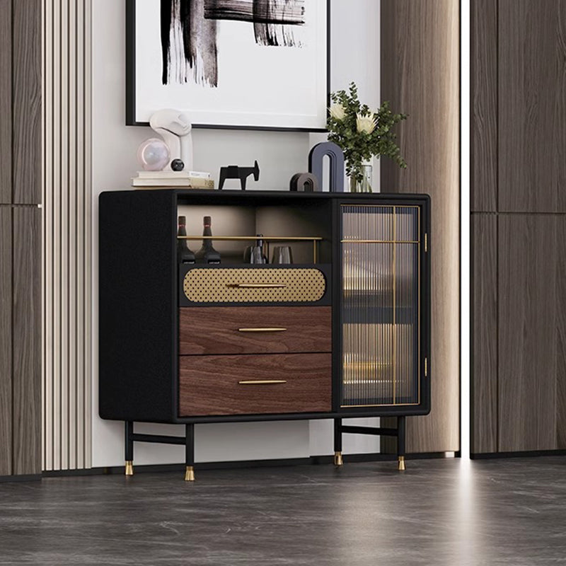 Table console moderne de luxe rectangulaire en bois, acier inoxydable, verre et cuivre avec 1 armoire pour entrée 