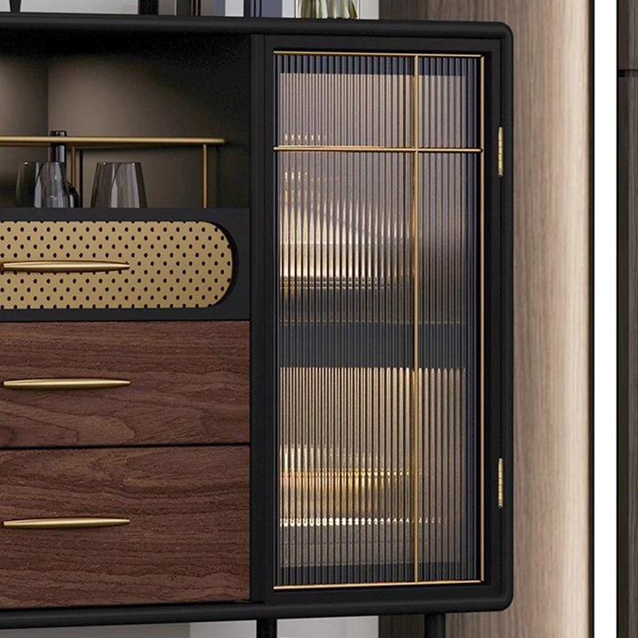 Table console moderne de luxe rectangulaire en bois, acier inoxydable, verre et cuivre avec 1 armoire pour entrée 
