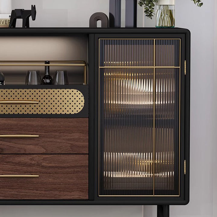 Table console moderne de luxe rectangulaire en bois, acier inoxydable, verre et cuivre avec 1 armoire pour entrée 