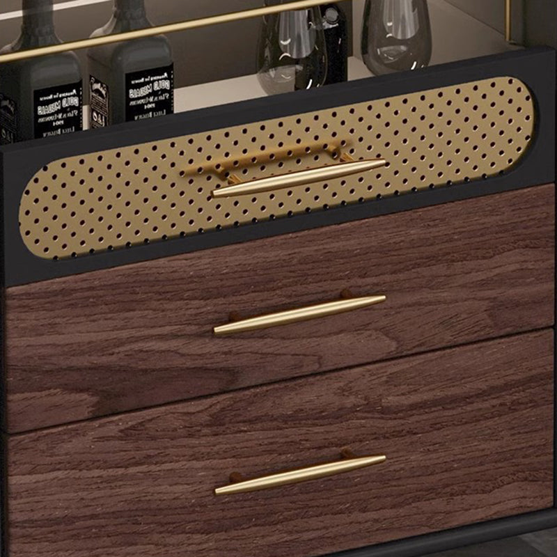 Table console moderne de luxe rectangulaire en bois, acier inoxydable, verre et cuivre avec 1 armoire pour entrée 