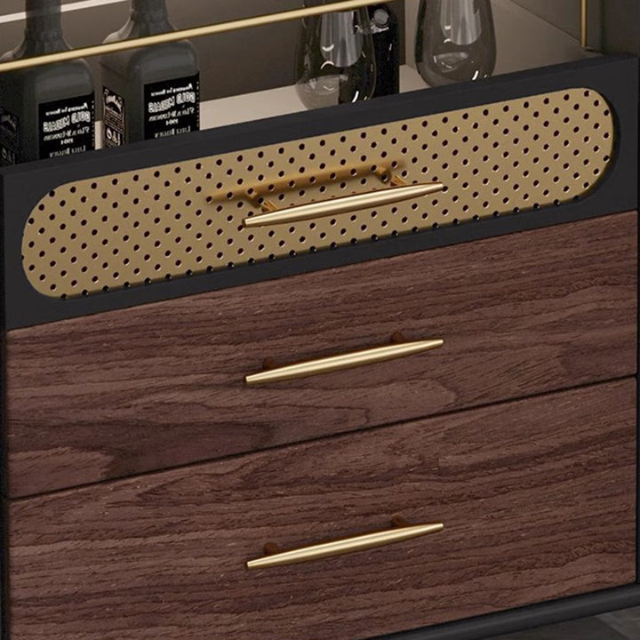 Table console moderne de luxe rectangulaire en bois, acier inoxydable, verre et cuivre avec 1 armoire pour entrée 