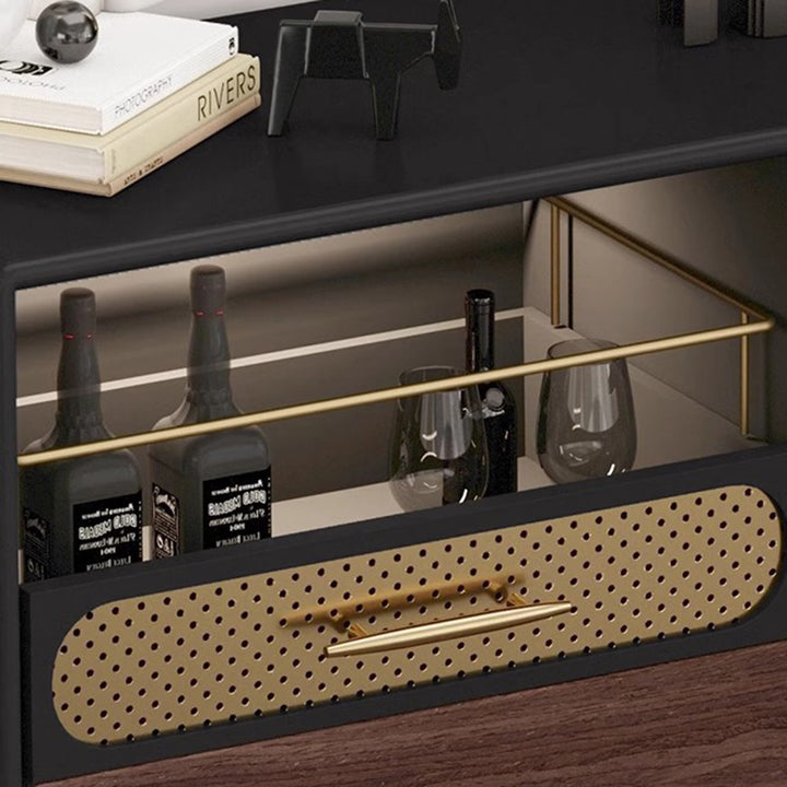 Table console moderne de luxe rectangulaire en bois, acier inoxydable, verre et cuivre avec 1 armoire pour entrée 