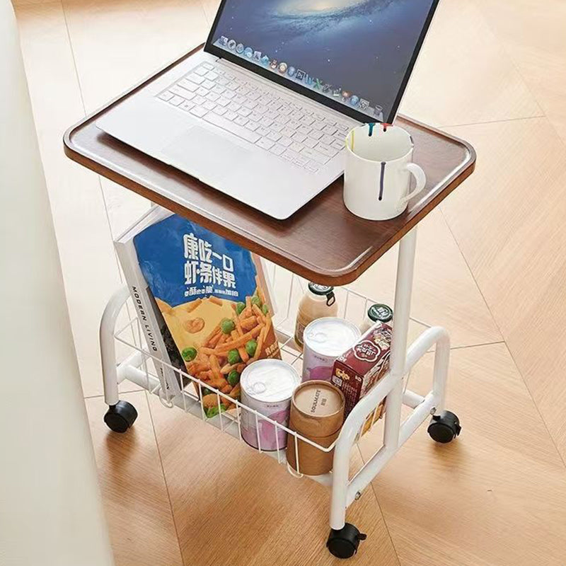 Modern Minimalist Removable Rectangular Iron Wood Side Table 2-Tier For Living Room