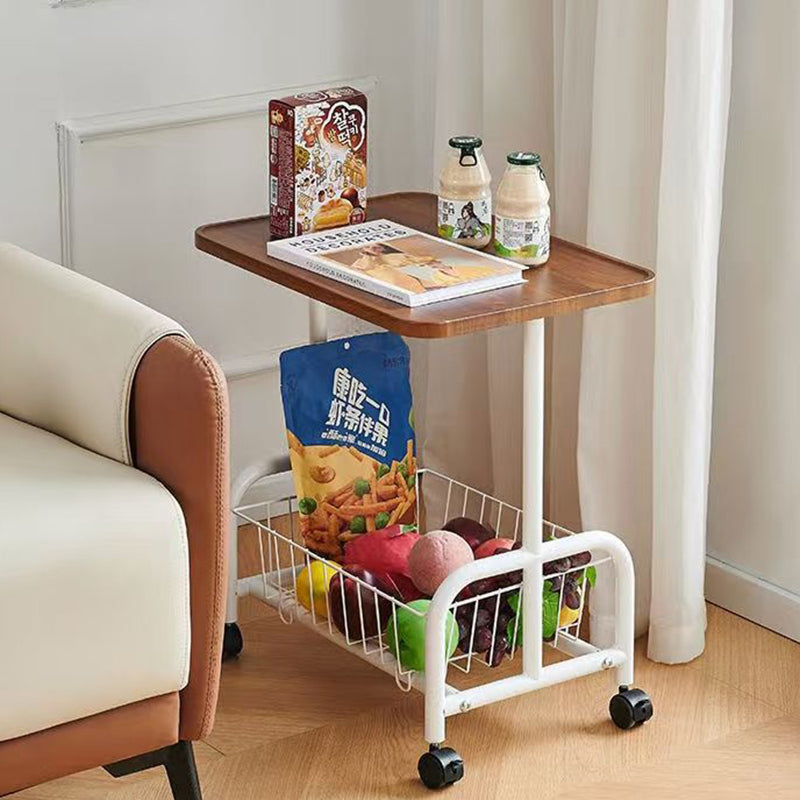 Modern Minimalist Removable Rectangular Iron Wood Side Table 2-Tier For Living Room