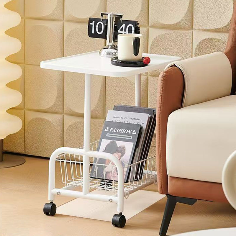 Modern Minimalist Removable Rectangular Iron Wood Side Table 2-Tier For Living Room