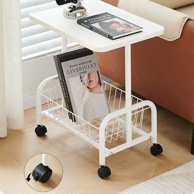 Modern Minimalist Removable Rectangular Iron Wood Side Table 2-Tier For Living Room