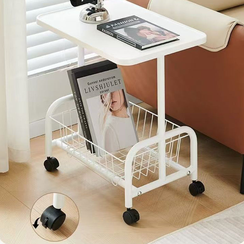 Modern Minimalist Removable Rectangular Iron Wood Side Table 2-Tier For Living Room