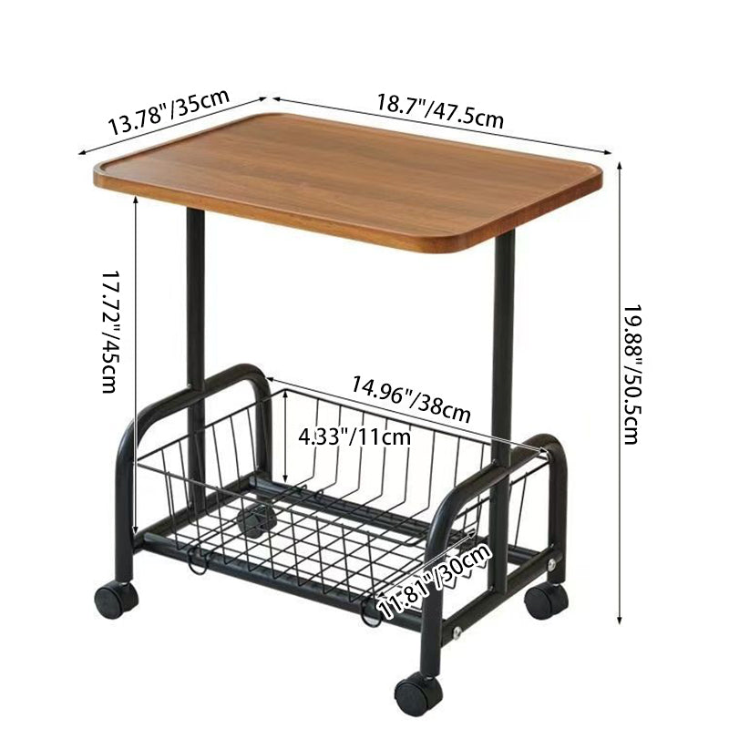Modern Minimalist Removable Rectangular Iron Wood Side Table 2-Tier For Living Room
