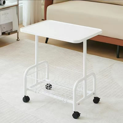 Modern Minimalist Removable Rectangular Iron Wood Side Table 2-Tier For Living Room