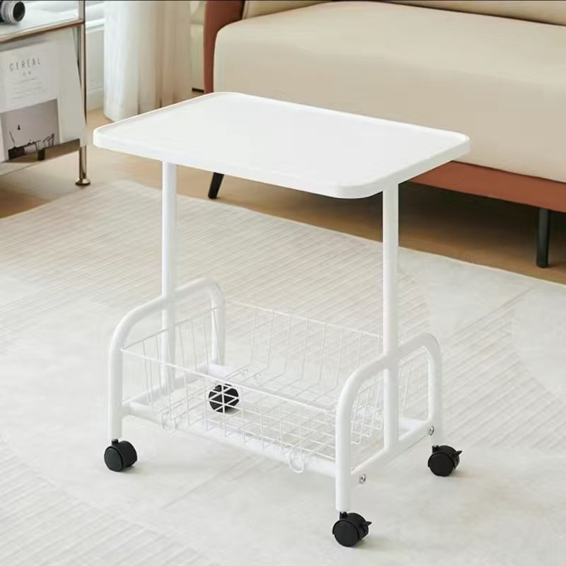 Modern Minimalist Removable Rectangular Iron Wood Side Table 2-Tier For Living Room