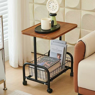 Modern Minimalist Removable Rectangular Iron Wood Side Table 2-Tier For Living Room