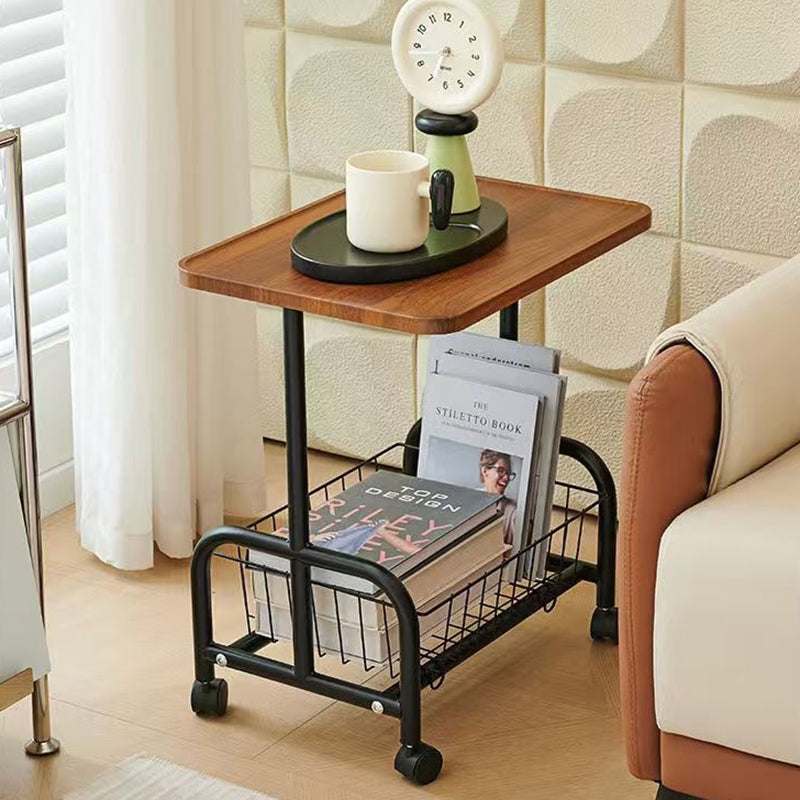 Modern Minimalist Removable Rectangular Iron Wood Side Table 2-Tier For Living Room