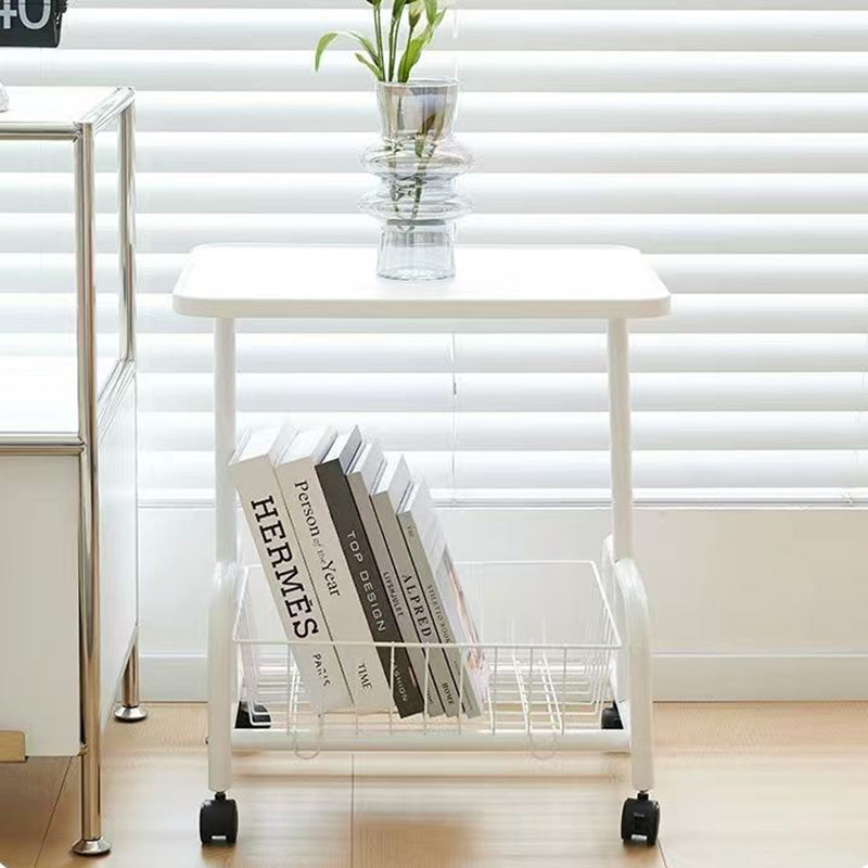 Modern Minimalist Removable Rectangular Iron Wood Side Table 2-Tier For Living Room