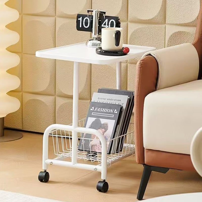 Modern Minimalist Removable Rectangular Iron Wood Side Table 2-Tier For Living Room