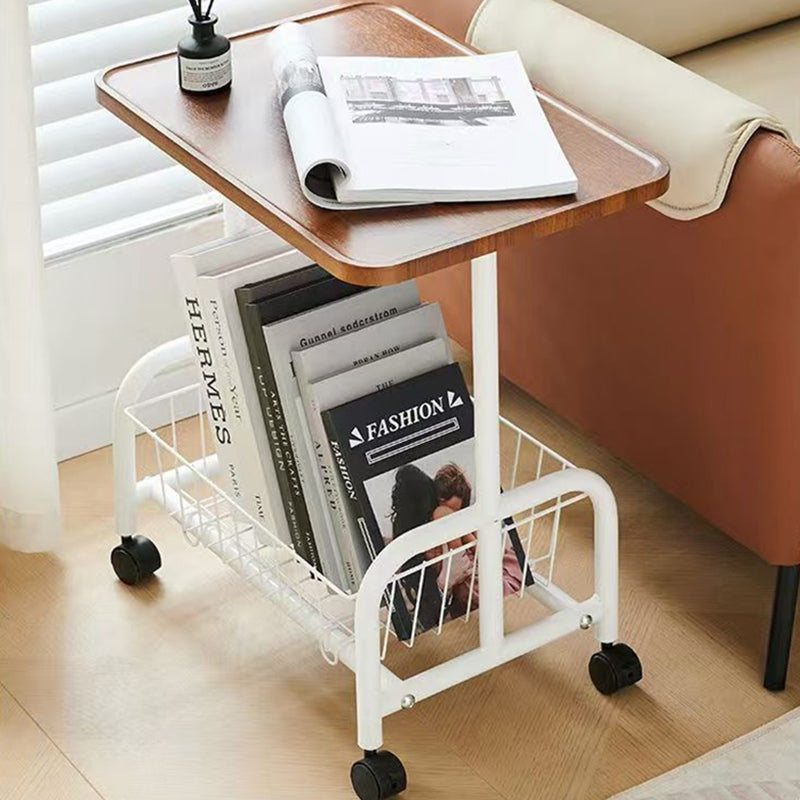 Modern Minimalist Removable Rectangular Iron Wood Side Table 2-Tier For Living Room