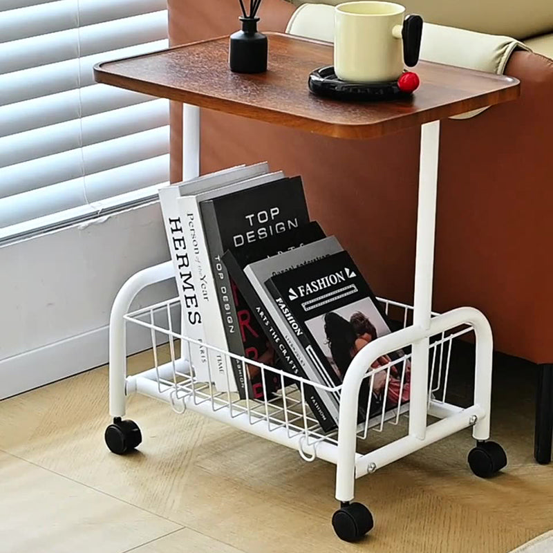 Modern Minimalist Removable Rectangular Iron Wood Side Table 2-Tier For Living Room
