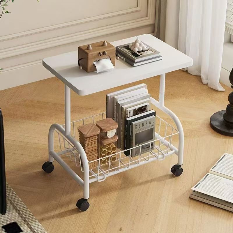 Modern Minimalist Removable Rectangular Iron Wood Side Table 2-Tier For Living Room